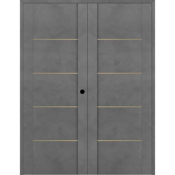 Belldinni Vona 01 4H Gold 48 in. x 80 in. Left Hand Active Dark Urban Wood Composite Double Prehung Interior Door