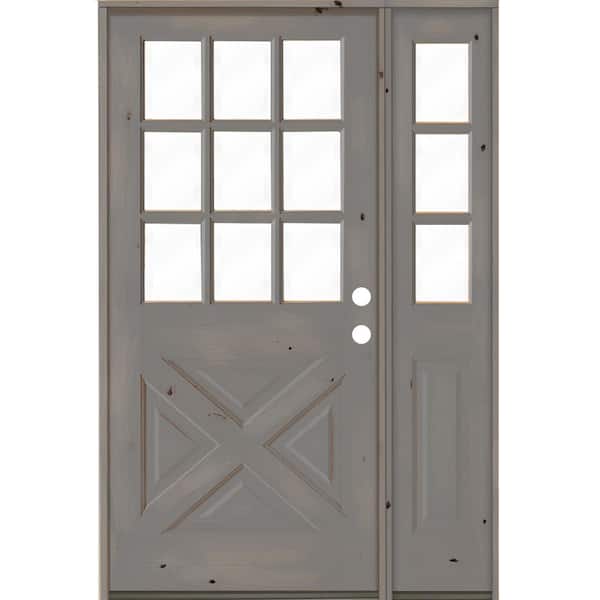Krosswood Doors 50 in. x 80 in. Knotty Alder 2-Panel Left-Hand/Inswing Clear Glass Grey Stain Wood Prehung Front Door w/Right Sidelite