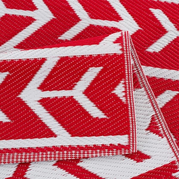 Amsterdam Red White 8 ft. x 10 ft. Modern Reversible Recycled Plastic Indoor/Outdoor Area Rug-Floor Mat
