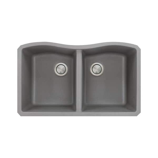 Transolid Aversa Undermount Granite 31 in. Equal Double Bowl Kitchen Sink in Grey