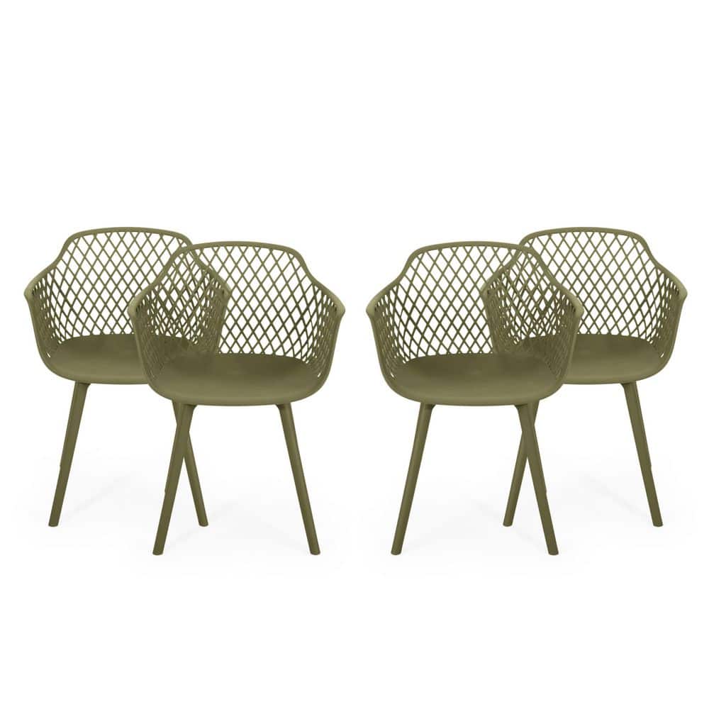 Noah Modern Olive Green Polypropylene Plastic Patio Outdoor Dining Chairs with Diamond Mesh Design, Set of 4 price history on PriceWatchPro