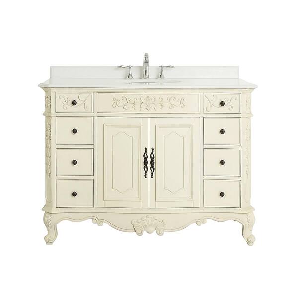 Home Decorators Collection Winslow 48 in. W x 22 in. D Vanity in Antique White with Marble Vanity Top in White with White Sink