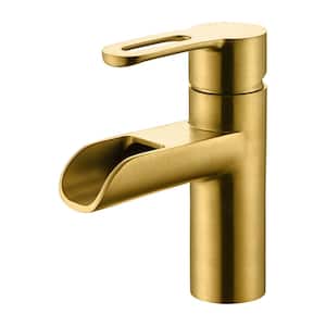 Waterfall Single Hole Single-Handle Bathroom Faucet in Brushed Gold