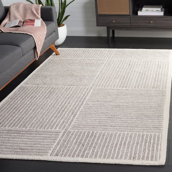 Renewal 6 ft. x 9 ft. Gray/Ivory Striped Geometric Area Rug