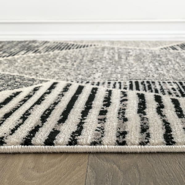 Contemporary Distressed Geometric Area Rug Cream 2 ft. 3 in. x 12 ft. Runner Rug