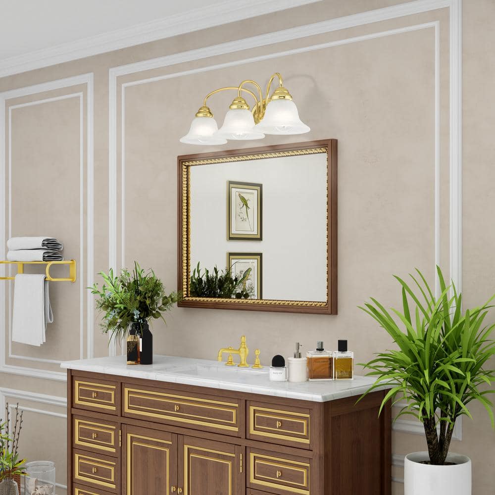 Polished Brass 3-Light Vanity with White Alabaster Glass