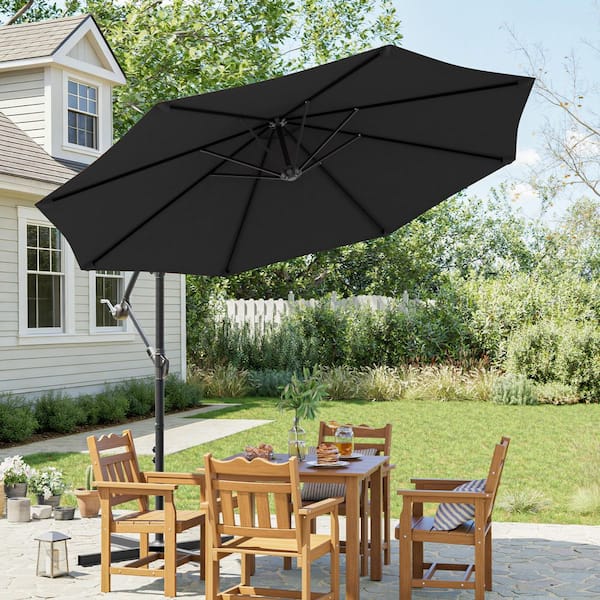 SANLUCE 10 ft. Cantilever Patio Umbrella With Easy Adjustment,  Solution-Dyed Fabric, 8 Ribs for Backyard, Poolside in Black CZ-JU-34B