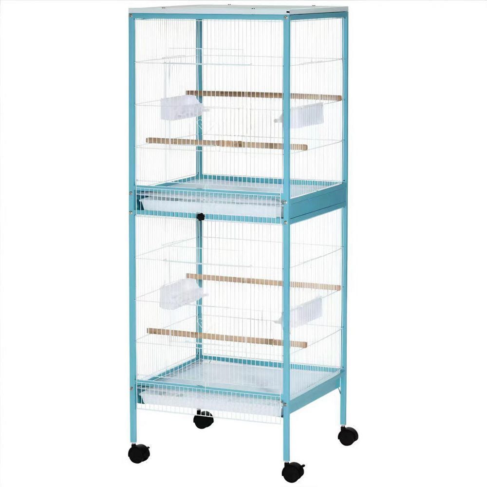 20.5 in. W x 19.75 in. D Light Blue Steel Large Bird Cage-Multi-Door Design, Easy-Clean Tray & Rolling Wheels