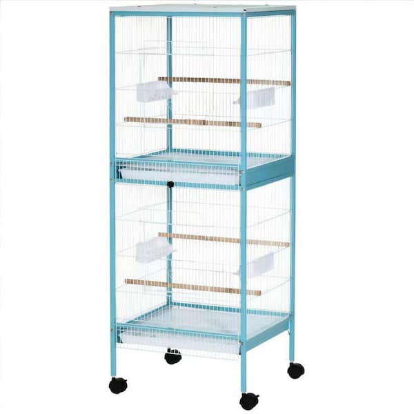 Unbranded 20.5 in. W x 19.75 in. D Light Blue Steel Large Bird Cage-Multi-Door Design, Easy-Clean Tray & Rolling Wheels