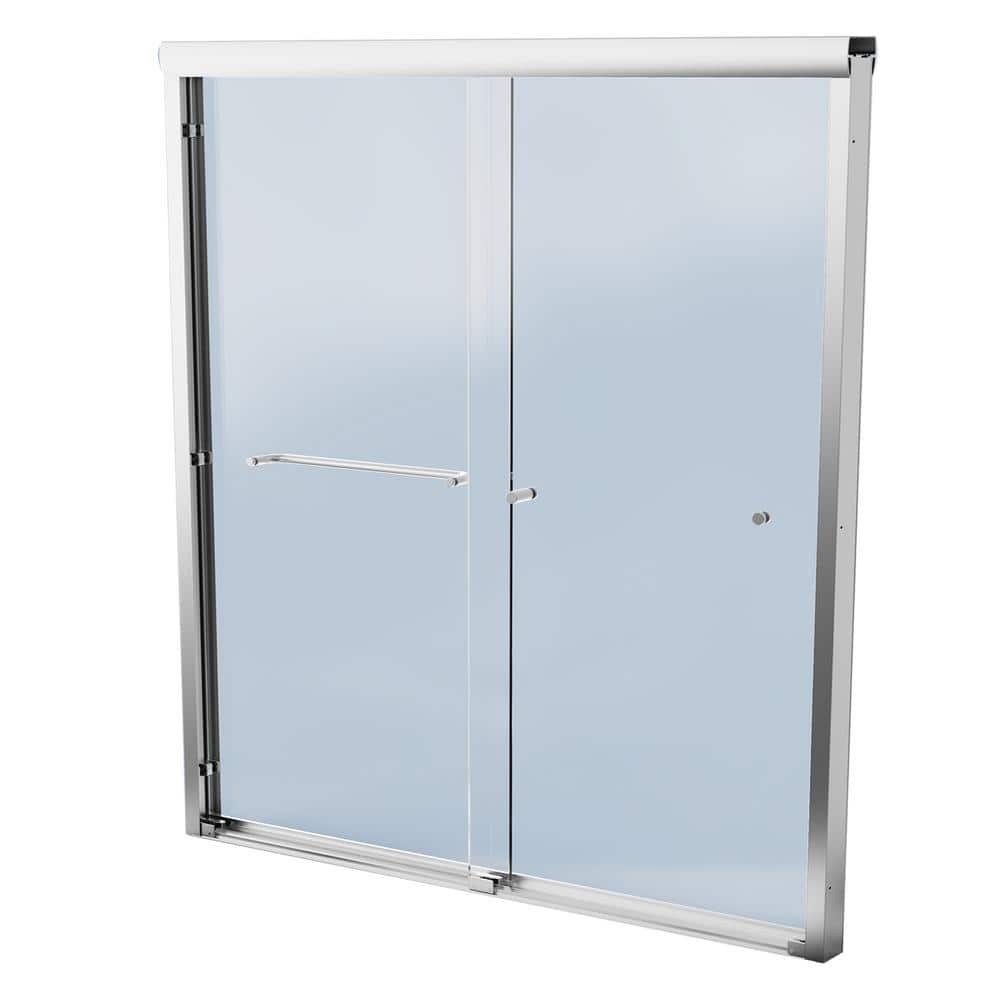 60 in. W x 72 in. H Semi-Frameless Double Sliding Shower Door in Chrome wit