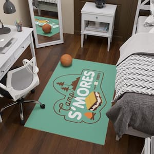 Green 3 ft. 3 in. x 5 ft. Hershey Smores Logo Non-Slip Washable Man Cave Bedroom Area Rug