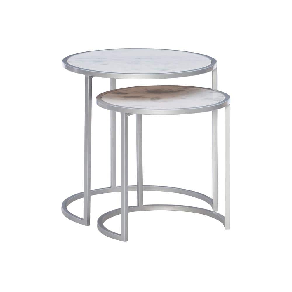 Powell Company David 18 in. x 18 in. Gray and White Round Marble top Accent and Coffee Tables -  HD1656AT21