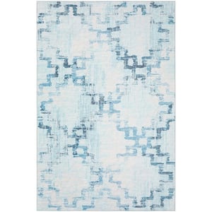 Yuma Blue 3 ft. x 5 ft. Geometric Indoor/Outdoor Washable Area Rug