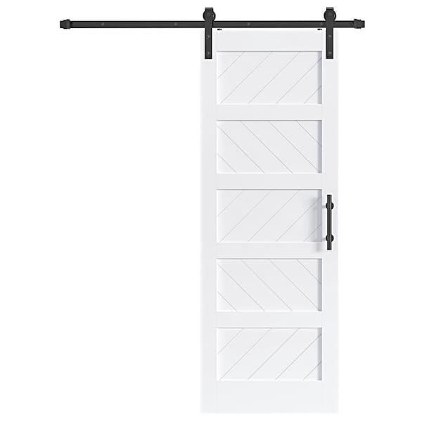 easelife 32 in. x 84 in. 5-Panel White Finished MDF Sliding Barn Door with Hardware Kit