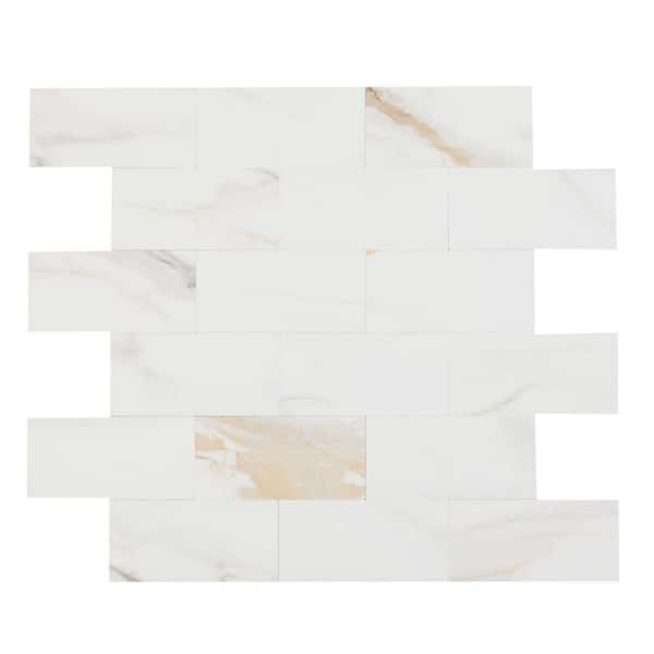 Jeedeson Calacata Golden 11.6 in. x 11.4 in. x 0.12 in. PVC Mixed Metal Peel and Stick Backsplash (10-Pack)