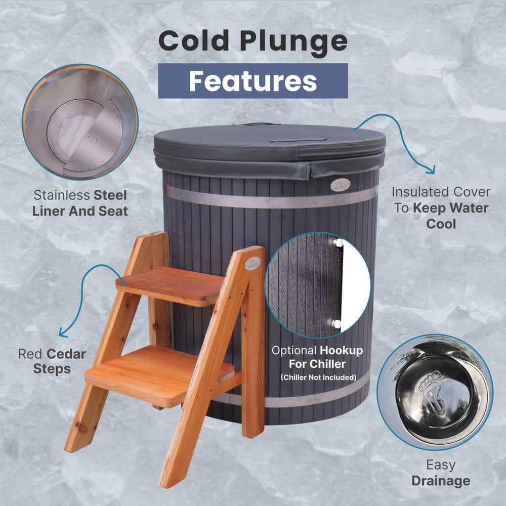 Charcoal and Cedar Oval Ice Bath Tub with Steps