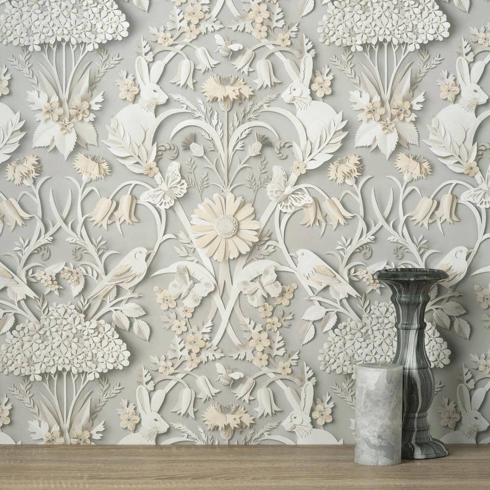 Light Grey 3D Woodland Animals Matte Wallpaper