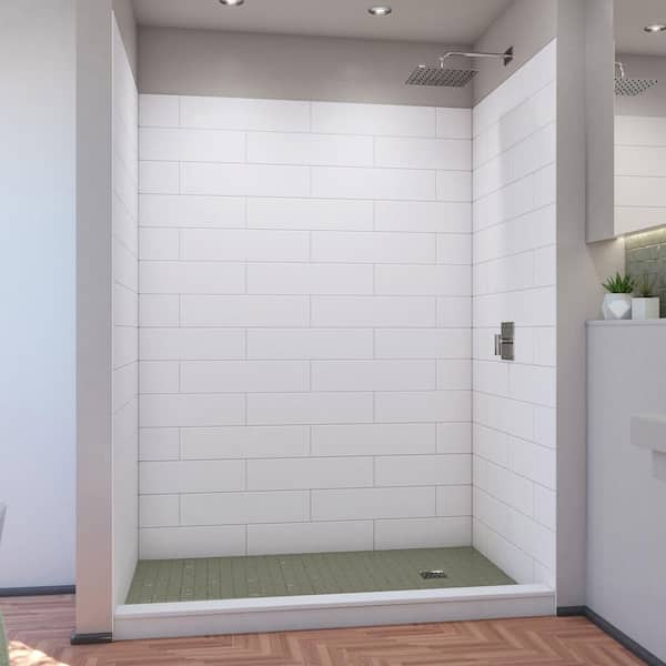 DreamLine DreamStone 62 in. W x 84 in. H x 42 in. D 3-Piece Glue Up Modern Solid Alcove Shower Wall Surround in White