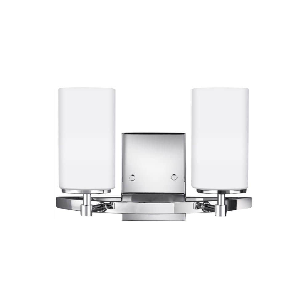 Alturas 13.5 in. 2-Light Chrome Modern Contemporary Wall Bathroom Vanity Light with Satin Etched Glass and LED Bulbs price history on PriceWatchPro