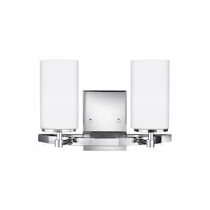 Alturas 13.5 in. 2-Light Chrome Modern Contemporary Wall Bathroom Vanity Light with Satin Etched Glass and LED Bulbs