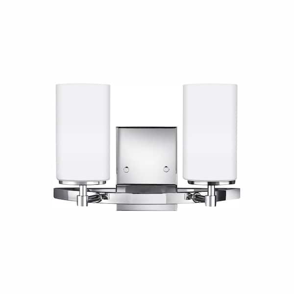 Generation Lighting Alturas 13.5 in. 2-Light Chrome Modern Contemporary Wall Bathroom Vanity Light with Satin Etched Glass and LED Bulbs