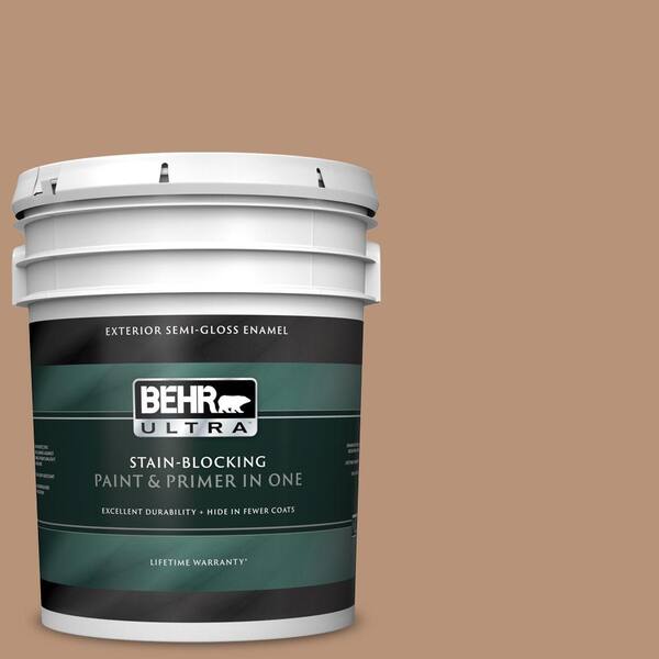BEHR ULTRA 5 gal. #UL130-6 Spice Cake Semi-Gloss Enamel Exterior Paint and Primer in One
