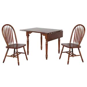Andrews 3-Piece Solid Wood Top Distressed Chestnut Brown Dining Table Set