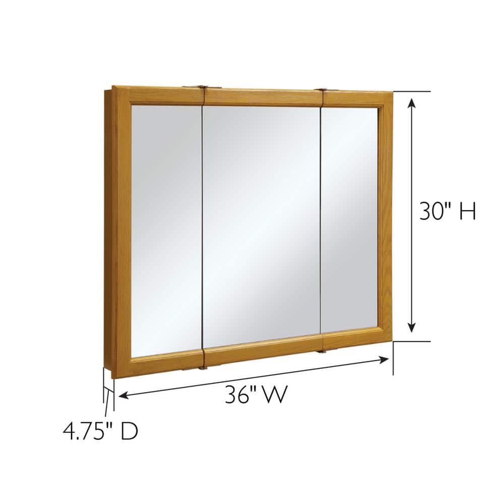 Claremont Honey Oak 36-Inch Tri-View Medicine Cabinet with Mirrored Doors