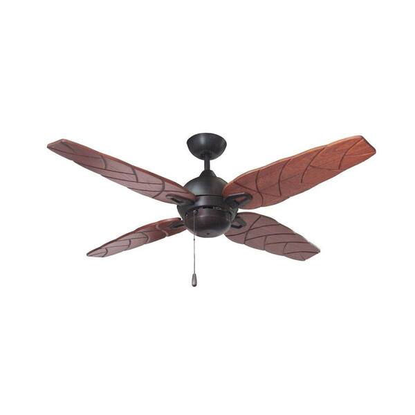 TroposAir Cabo 52 in. Oil Rubbed Bronze Ceiling Fan with Carved Wood Blades-DISCONTINUED