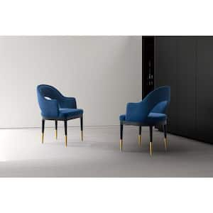 Carrington Modern Midnight Blue Velvet Upholstered Dining Armchair (Set of 2)