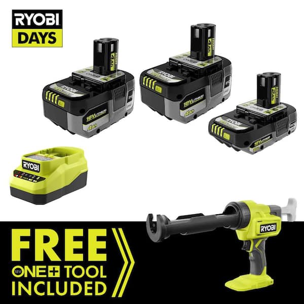 ONE+ 18V HIGH PERFORMANCE Kit w/ (2) 4.0 Ah Batteries, 2.0 Ah Battery, Charger, & FREE ONE+ 10 oz. Caulk & Adhesive Gun