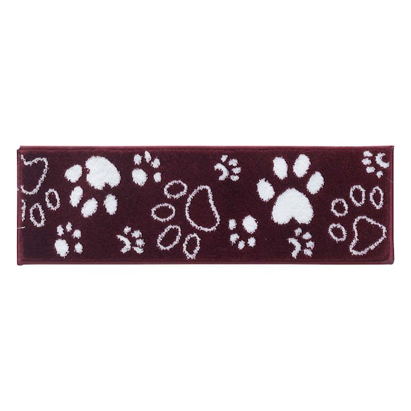 SUSSEXHOME Paw Collection Red 9 in. x 28 in. Polypropylene Stair Tread Cover (Set of 15)