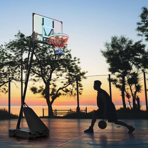 Huluwat 8 ft. to 10 ft. Height Adjustment Portable Basketball Hoop with LED, Super Bright to Play at Night