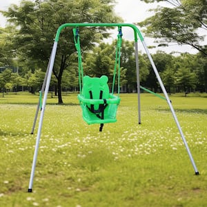 Green Playground Indoor/Outdoor Playset Full Bucket Baby Toddler Swing Sets with Safety Belt and Armrest