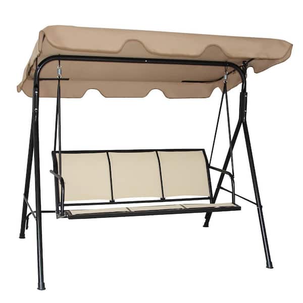Costway 3-Person Brown Metal Outdoor Patio Swing Chair Patio Hammock