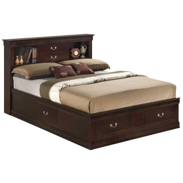 AndMakers Louis Philippe Cappuccino Full Storage Platform Bed with 6 Storage-Drawers