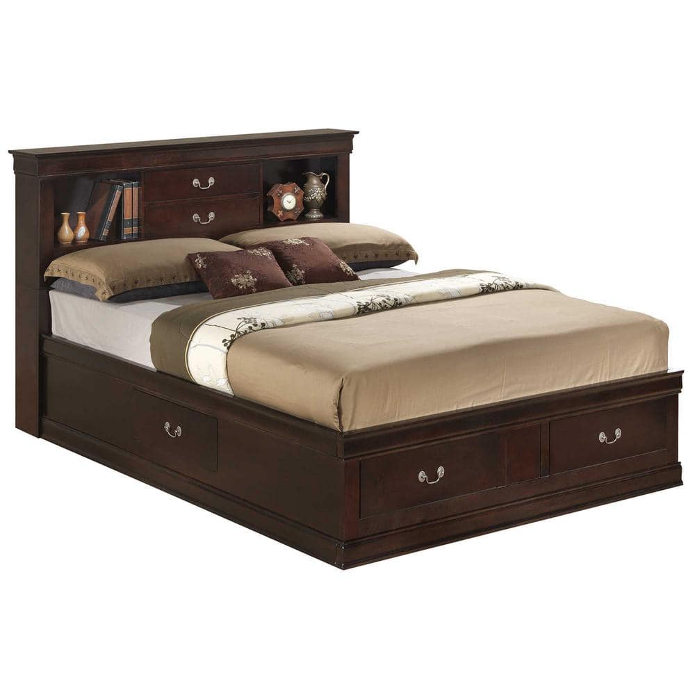 Louis Philippe Cappuccino Queen Storage Platform Bed