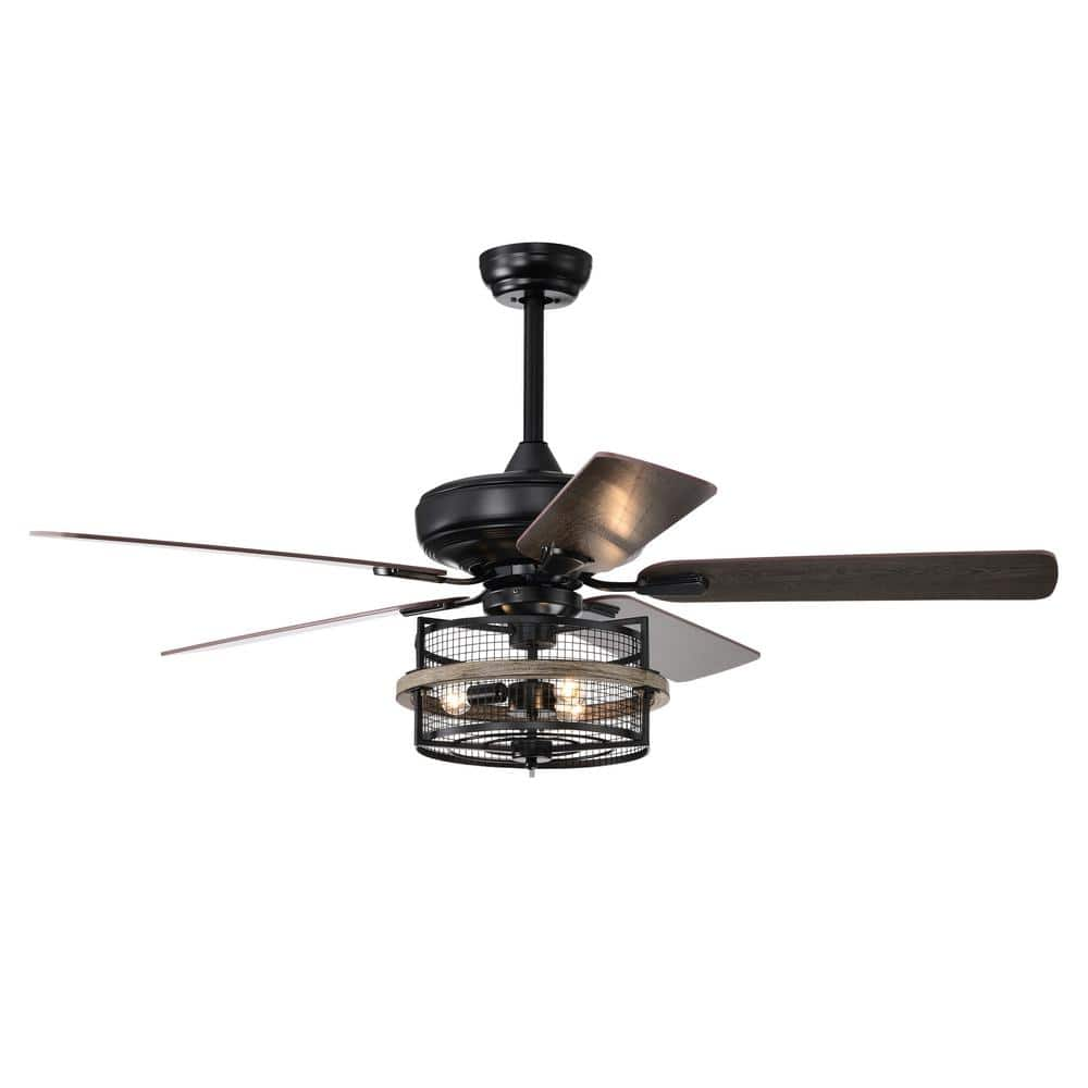 Sunpez 52 in. Indoor Black Industrial Ceiling Fan with Light and Remote ...