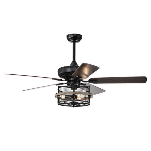 Sunpez 52 in. Indoor Black Industrial Ceiling Fan with Light and Remote Control, No Bulb