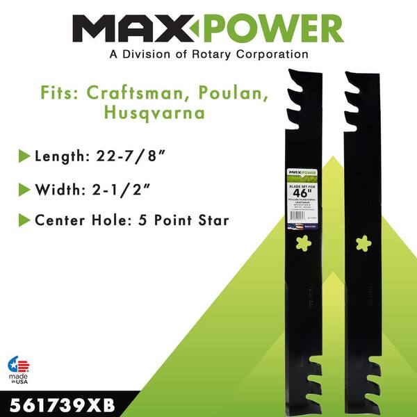 MaxPower 2 Blade Set for Many 46 in. Cut Craftsman, Husqvarna, Poulan  Mowers Replaces OEM #'s 405380, 532-405380, PP21011 561739B - The Home Depot