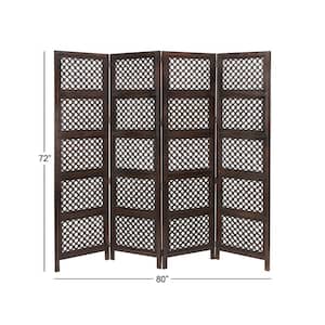 6 ft. Brown 4 Panel Floral Handmade Hinged Foldable Partition Room Divider Screen with Intricately Carved Designs