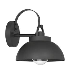 Easton Matte Black Metal Shade and Exposed Bulb Wall Mounted Outdoor Lantern Sconce , No Bulb Included