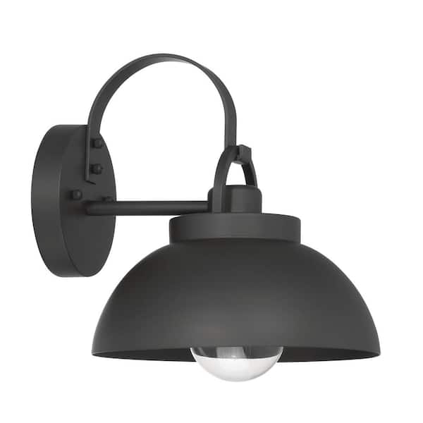 Robert Stevenson Lighting Easton Matte Black Metal Shade and Exposed Bulb Wall Mounted Outdoor Lantern Sconce , No Bulb Included