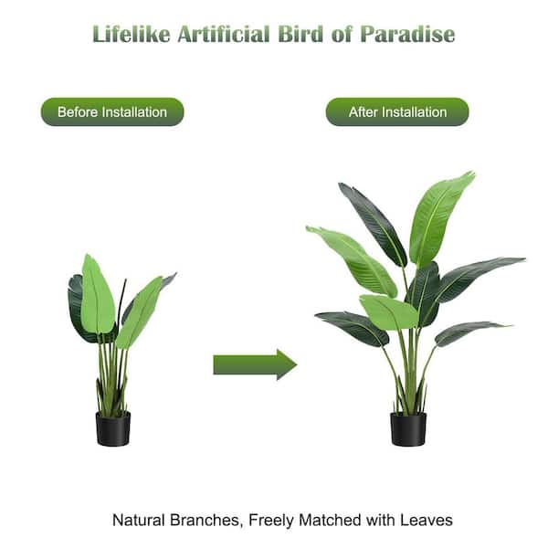 5.2 FT Tall Artificial Bird Of Paradise Plant - PVC Faux Palm Tree In Plastic Pot For Home & Office Decor