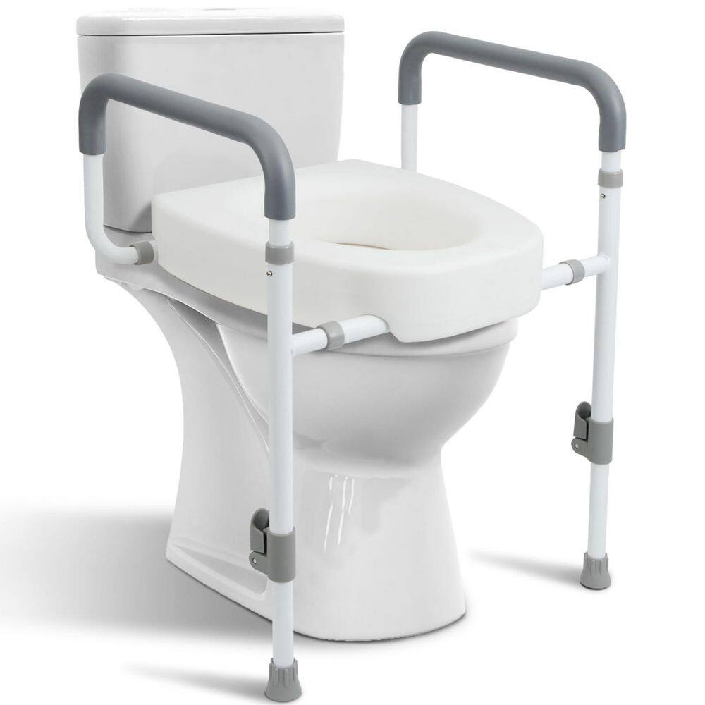 Adjustable Raised Toilet Seat with Handrails, Anti-Tipping Stable Support, Universal Fit Safety Toilet Seat in White price history on PriceWatchPro