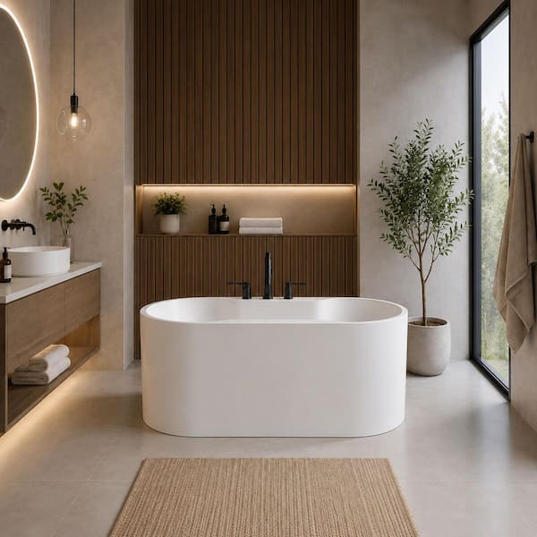 Palmer 56 in. Acrylic Flatbottom Freestanding Bathtub in White