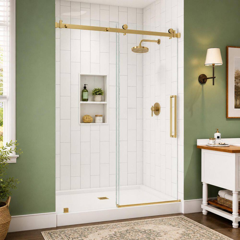 HOROW 56 in. - 60 in. W x 76 in. H Sliding Frameless Shower Door in ...