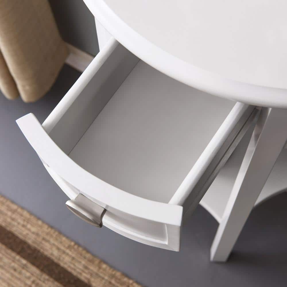 Cottage White Wood Demilune Console Table with Storage Drawer