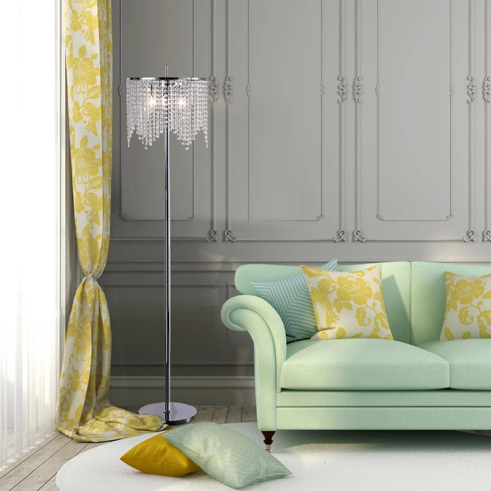 65-Inch Silver Chandelier Style Floor Lamp with Crystal Shade