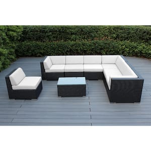 Black 8-Piece Wicker Patio Seating Set with Sunbrella Natural Cushions